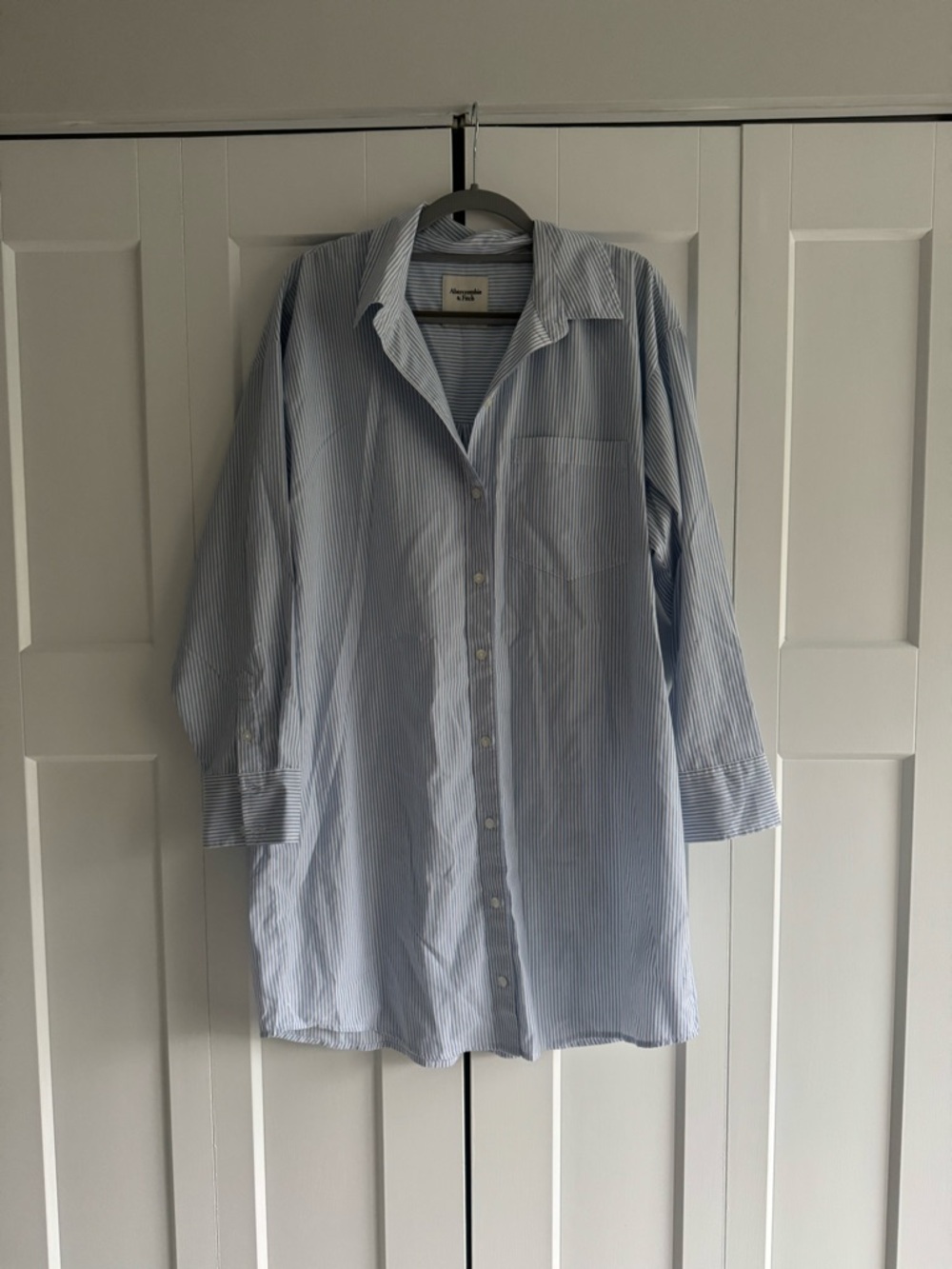 Abercrombie & Fitch Light Blue and White Striped Button-Up Shirt Dress